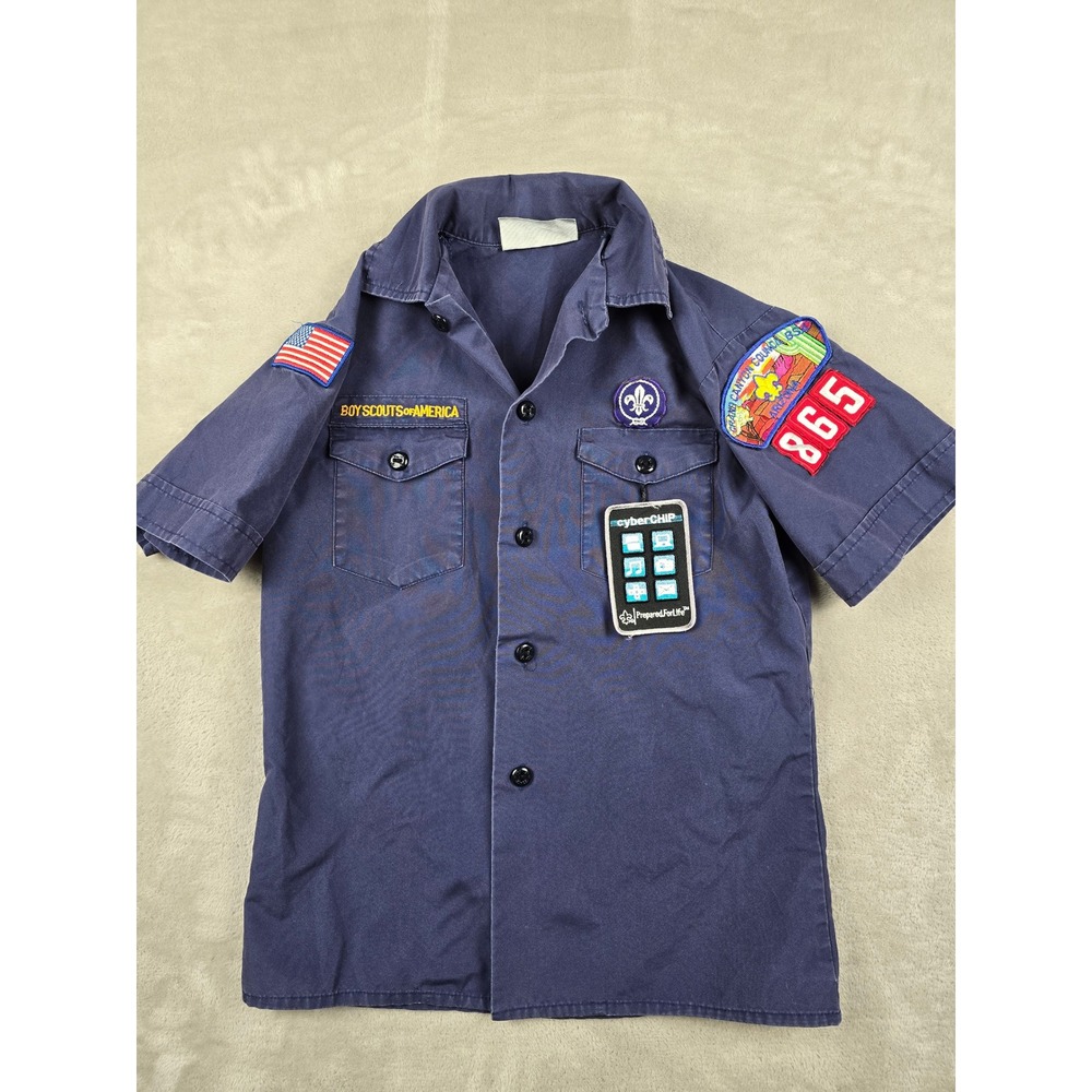Boy Scouts of America Uniform Shirt Youth Medium Blue Patches Short Sleeve